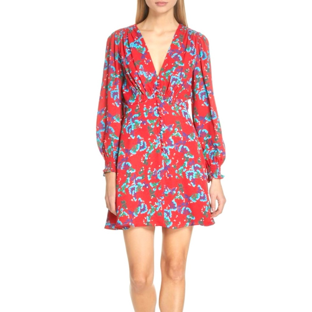 Saloni Floral Eve V-Neck Red Floral Mini Dress